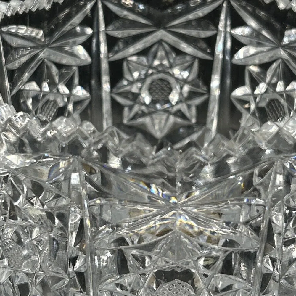 Ice Bucket Crystal Clear Glass w/Saw Tooth Edges & Knob Handles Vintage - Picture 5 of 9